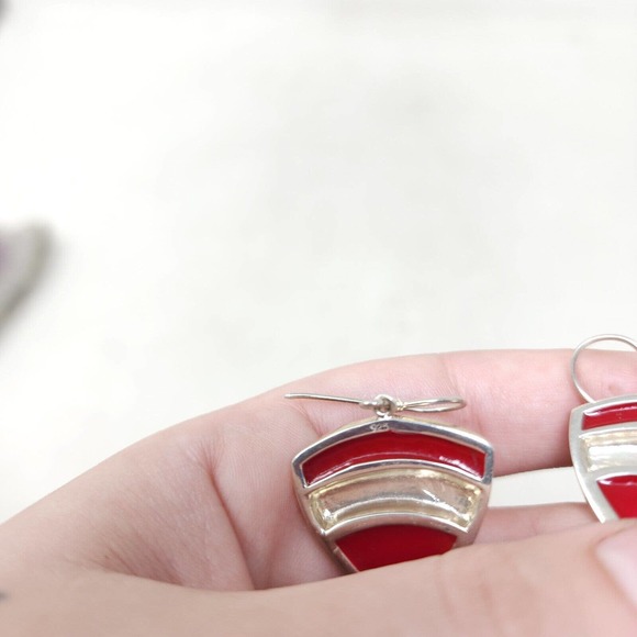 Sponge Coral Earrings Pendant Set Red Natural Marked 925 Sterling Silver 16g - Picture 6 of 7